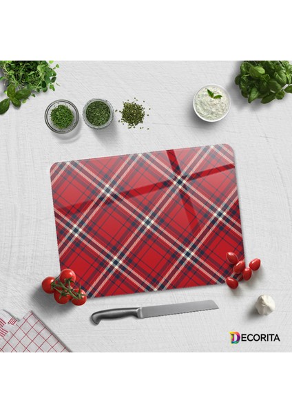 Cam Kesme Tahtası - Cam Kesme Tablası | Kırmızı-Beyaz Ekose Desen | 30CM x 40CM fiyatları