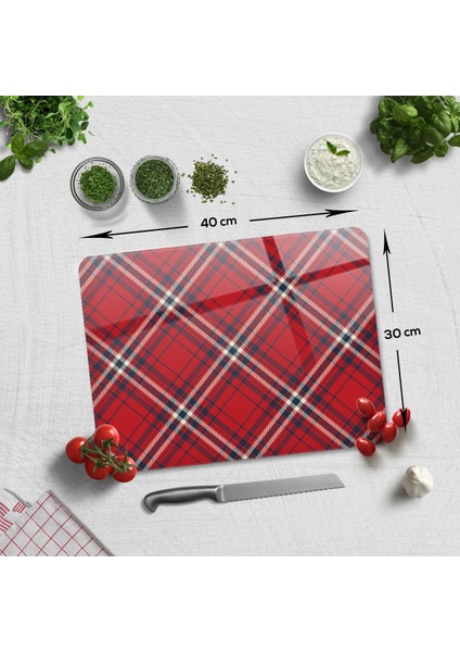 Cam Kesme Tahtası - Cam Kesme Tablası | Kırmızı-Beyaz Ekose Desen | 30CM x 40CM modelleri
