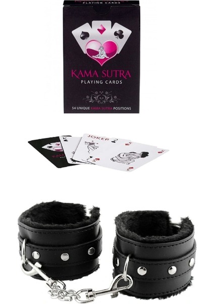 TSM Collection 2'li Set Siyah Peluş Metal Detaylı Zincirli Fantazi Kelepçe Kamasutra Oyun Kartı