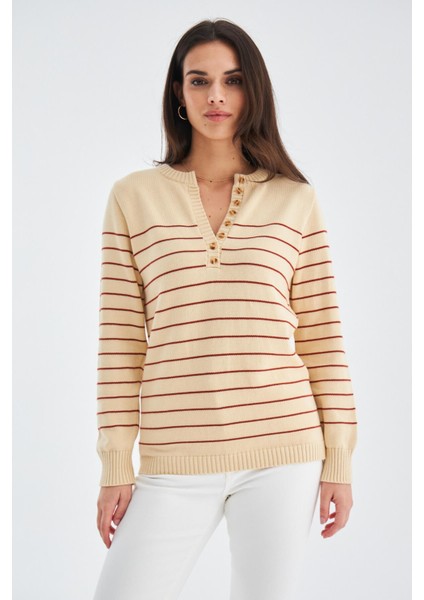 Beluga Pullover %100 Pamuk Yazlık Kadın Triko Kazak Koyu Krem/tarçın fiyatları