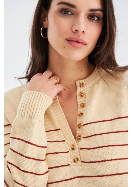 Beluga Pullover %100 Pamuk Yazlık Kadın Triko Kazak Koyu Krem/tarçın modelleri