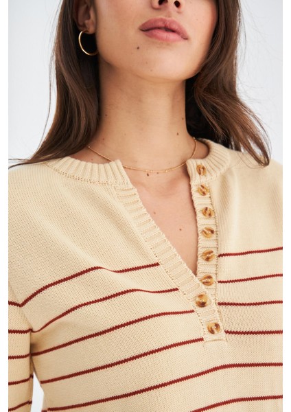 Beluga Pullover %100 Pamuk Yazlık Kadın Triko Kazak Koyu Krem/tarçın fırsatları