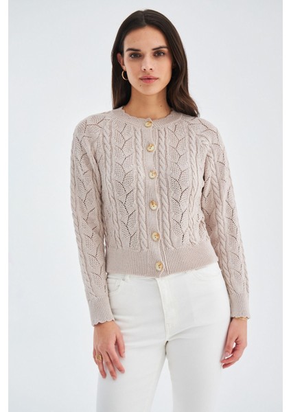 Ella Cardıgan Ajur Detaylı Yazlık Düğmeli Kadın Triko Hırka Bej fiyatları