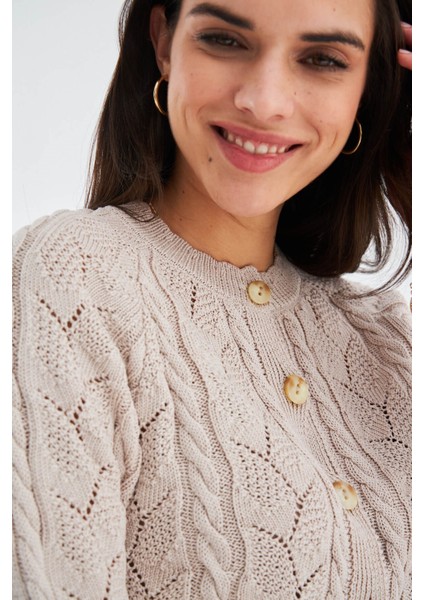 Ella Cardıgan Ajur Detaylı Yazlık Düğmeli Kadın Triko Hırka Bej modelleri