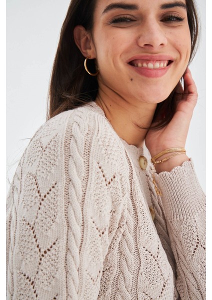 Ella Cardıgan Ajur Detaylı Yazlık Düğmeli Kadın Triko Hırka Bej indirimleri