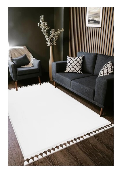 Comfort Puffy Peluş Halı Beyaz Saçaklı fiyatları