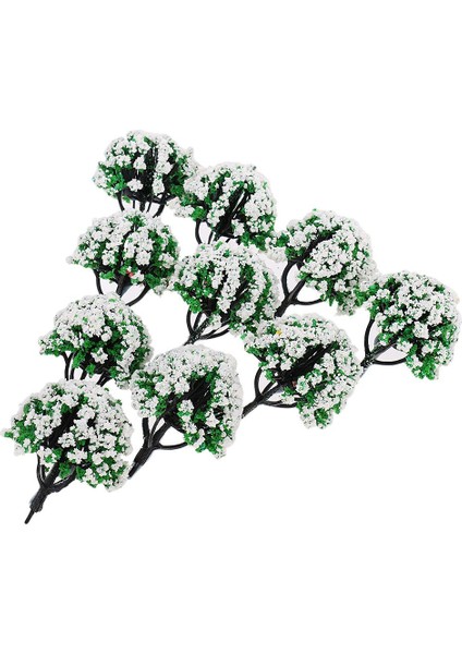 10 Parça Demiryolu Manzara Peyzaj Modeli Ağaçlar Çiçekler Beyaz (Yurt Dışından)