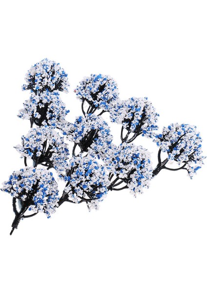 10 Parça Demiryolu Manzarası Peyzaj Modeli Ağaçlar Çiçekler Mavi Beyaz (Yurt Dışından)