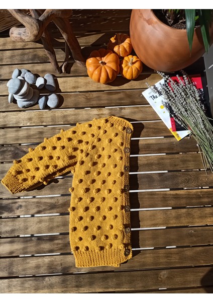 Handmade Ponponlu El Örgüsü Çocuk Hırkası