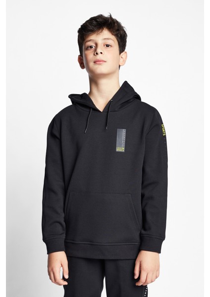 Siyah Çocuk Kapüşonlu Sweatshirt 22B-3113