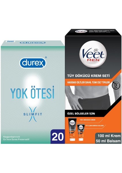 Yok Ötesi Slim Fit 20'li Ince Prezervatif + Veet Men Özel Bölge Tüy Dökücü Krem Set 100ML+50ML