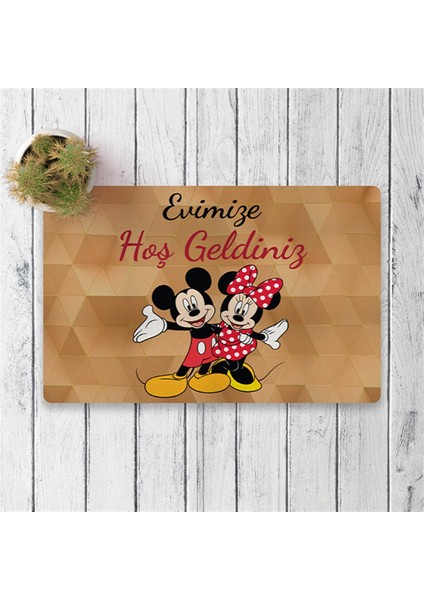 Mickey ve Minnie Mouse Hoşgeldiniz Dijital Baskılı 50X70CM Dekoratif Çok Amaçlı Iç ve Dış Kapı Paspası