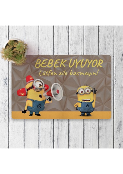 Minyonlar Bebek Uuyuyor Dijital Baskılı 50X70CM Dekoratif Çok Amaçlı Iç ve Dış Kapı Paspası