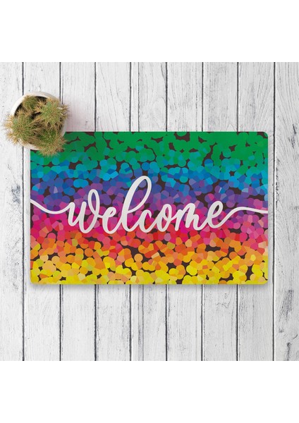 Rainbow Welcome Dijital Baskılı 50X70CM Dekoratif Çok Amaçlı Iç ve Dış Kapı Paspası