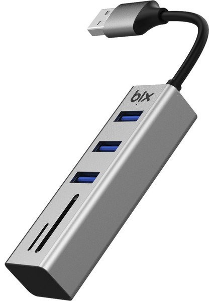 BX04HB 5in1 USB Hub Micro SD / SD Kart Giriş, 3x USB 3.0 Portlu Windows Uyumlu Çoklayıcı Adaptör