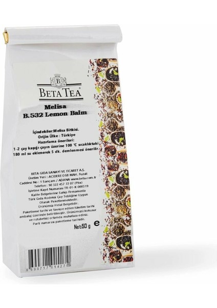 Beta Tea Organik Melisa Çayı - Lemon Balm 50 gr