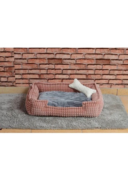 Dolgulu Kedi Köpek Yuvası 70x50cm Pembe Gri