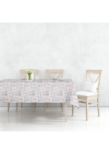 Astarlı Sıvı Geçirmez Silinebilir Muşamba Masa Örtüsü Gri Pembe Labirent fiyatları