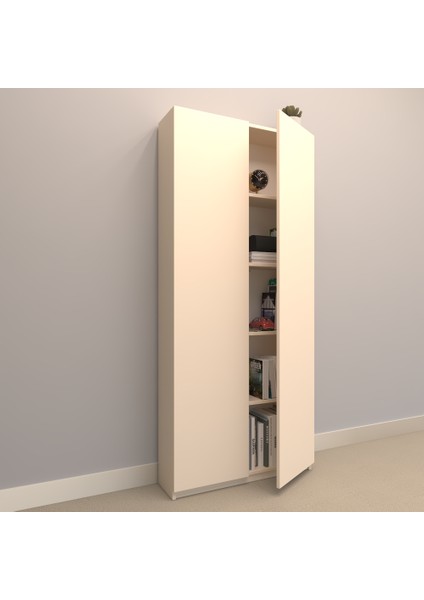 Asya Suntalam Kitaplık ( 80 x 180 cm ) - Kapaklı Krem ( Mat )