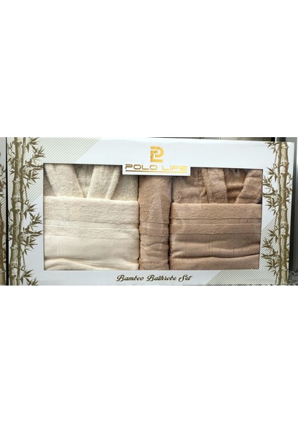 Bambu 6 Parça Aile Bornoz Seti-Krem Kahve modelleri