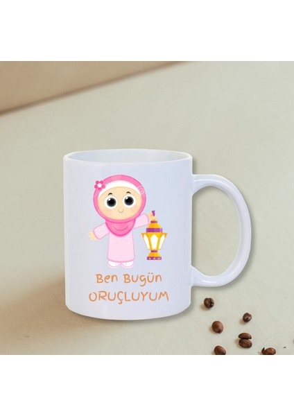 Ramazana Özel Çocuklar Için Bugün Oruçluyum Kız Çocuk Tasarımlı Hediyelik Kupa Bardak