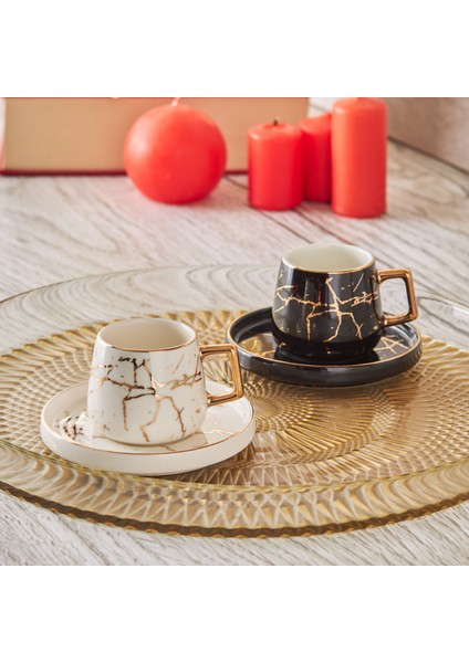 Marble Siyah Beyaz 2 Kişilik Kahve Fincanı Takımı 80 ml