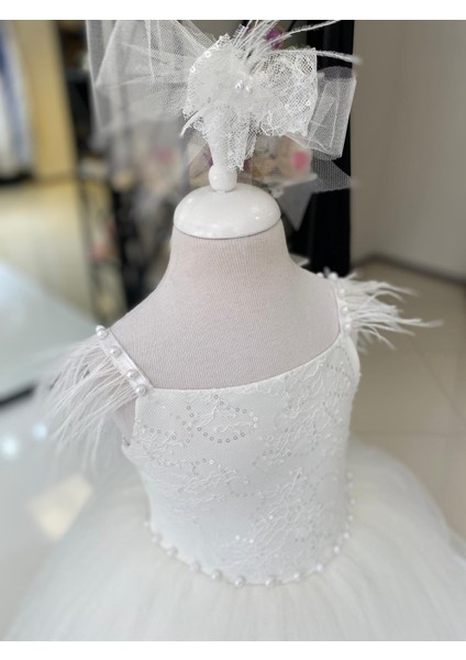 Black White Weding Kız Çocuk Dantel Detaylı Prenses Elbise, Çocuk Abiye, Doğum Günü Konsepti Beyaz Tüylü Elbise indirimleri