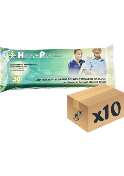 Has-Pet Antibakteriyel Perine Bölgesi Temizleme Havlusu 30×32 cm 50’li 10 Paket