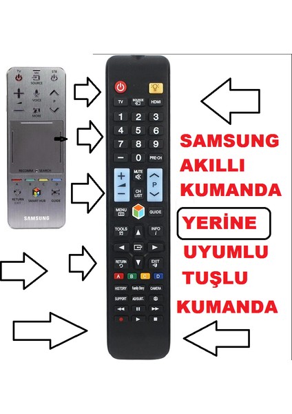 Samsung Sihirli Air Air Mouse Yerine Smart Kumanda Uyumlu Tuşlu Kumanda Samsung Tüm Akilli, Sihirli, Mouseli,smart, Hd Kumanda Yerine Uyar 1078