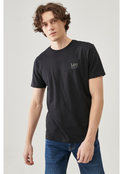 Lightweight Logo Erkek Siyah Bisiklet Yaka Tişört fırsatları