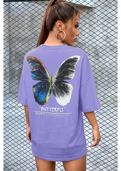 Kadın Antrasit Butterfly Oversize T-Shirt