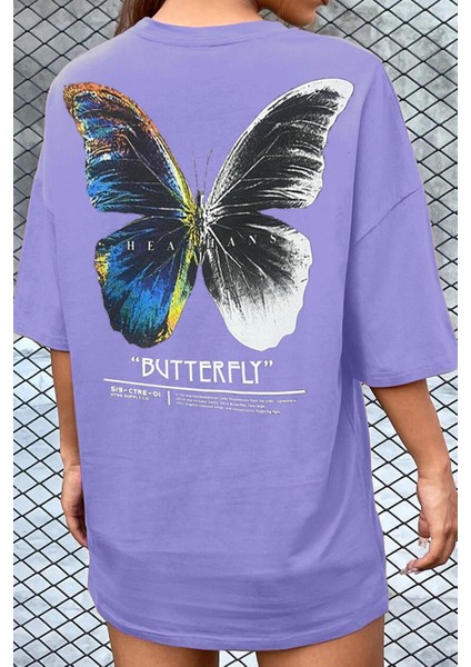 Kadın Antrasit Butterfly Oversize T-Shirt