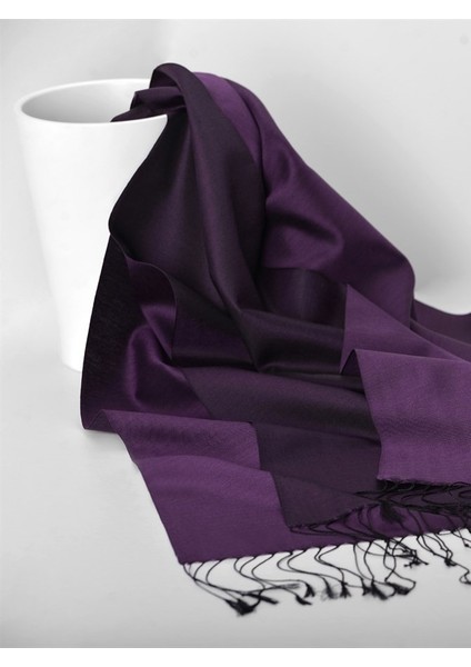 Yüzde Yüz Ipek Şal - Siyah - Mürdüm Renk