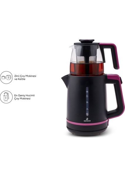 Maxi Tea XL 2in1 Cam Demlikli Çay Makinesi ve Kettle Raspberry