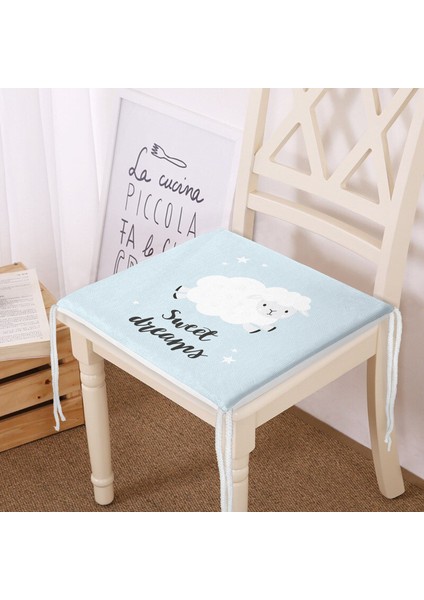 Real Homes Mavi Zeminde Sevimli Kuzucuk Tasarımlı Bebek Odası Fermuarlı Sandalye Minderi - 40 x 40 cm