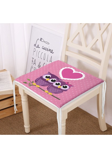Baykuş Resimli Dekoratif Kare Sandalye Minderi 40X40Cm Fermuarlı