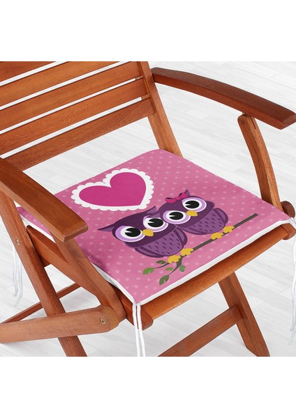 Baykuş Resimli Dekoratif Kare Sandalye Minderi 40X40Cm Fermuarlı