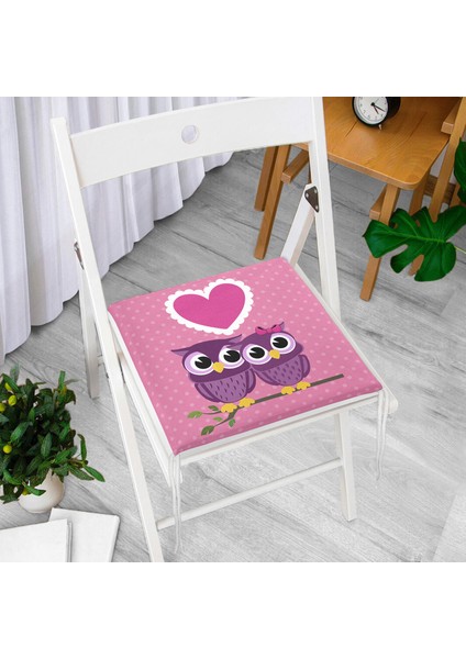 Baykuş Resimli Dekoratif Kare Sandalye Minderi 40X40Cm Fermuarlı