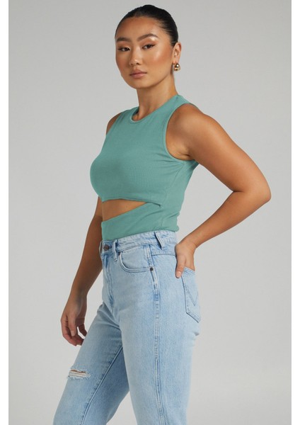 Mint Yeşili Yırtık Detaylı Basic Bodysuit