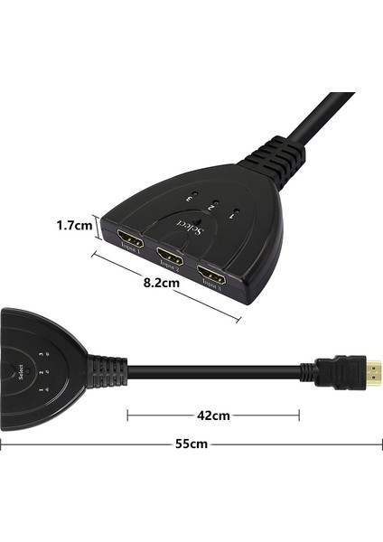 3 Port HDMI Switch HDMI Seçici HDMI Giriş Çoklayıcı 3 In 1 Out 1080P HDMI Değiştirici