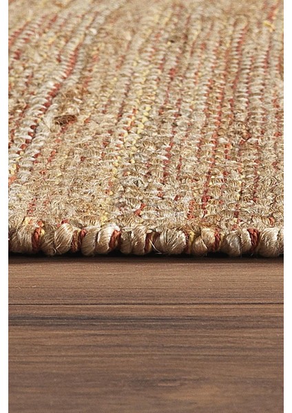 Pata 705-C Natural Turuncu Jüt Halı El Dokuma Natural Hasır Halı El Örgü Jüt Kilim 80X150