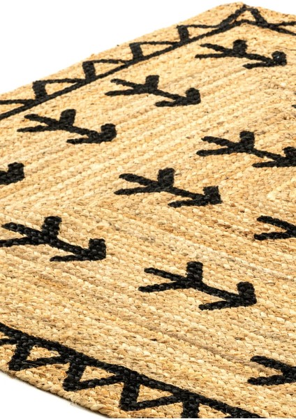 Bolero X-11 Siyah Renkli Jüt Halı El Dokuma Natural Hasır Halı El Örgü Jüt Kilim 120X180