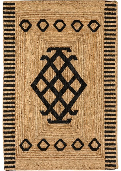 Bolero X-08 Naturel Siyah Jüt Halı El Dokuma Natural Hasır Halı El Örgü Jüt Kilim 80X150