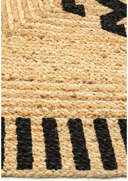 Bolero X-08 Naturel Siyah Jüt Halı El Dokuma Natural Hasır Halı El Örgü Jüt Kilim 80X150