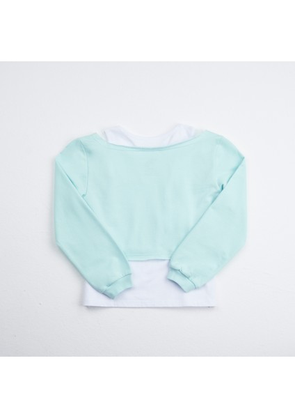 Organik Kız Çocuk Crop Atletli Sweatshirt - Su Yeşili fiyatları