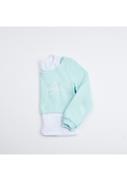 Organik Kız Çocuk Crop Atletli Sweatshirt - Su Yeşili indirimleri