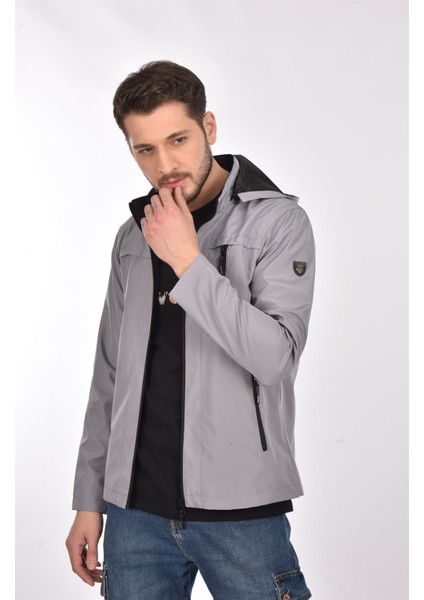 Yeni Sezon Erkek Gri Kapüşonlu Iç Cepli Su ve Rüzgar Geçirmez Mevsimlik&yazlık Mont modelleri