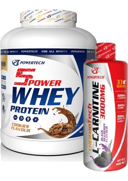 5power Whey Protein Tozu 80 Servis Çikolata - Themotech L Carnitine 1000 ml Karadut