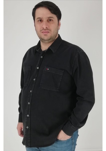 Büyük Beden Lacivert Kot Erkek Gömlek BTL-3023-TSS