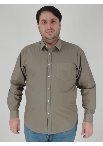 Büyük Beden Vintage Düz Haki Erkek Gömlek BTL-6177-TSS fiyatları